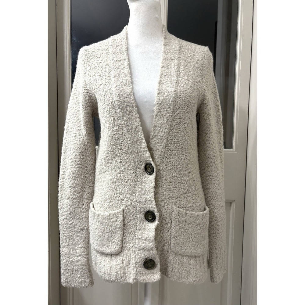 Y2K Vintage Abercrombie & Fitch Chunky Boucle Knit Wool Blend Cardigan S Beige